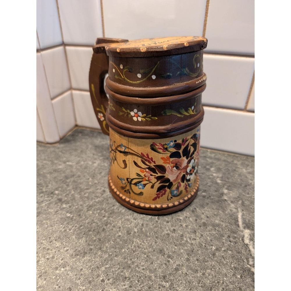 Vintage Hand Painted Tole Stein Firkin "Wermer" WW Wood Jug